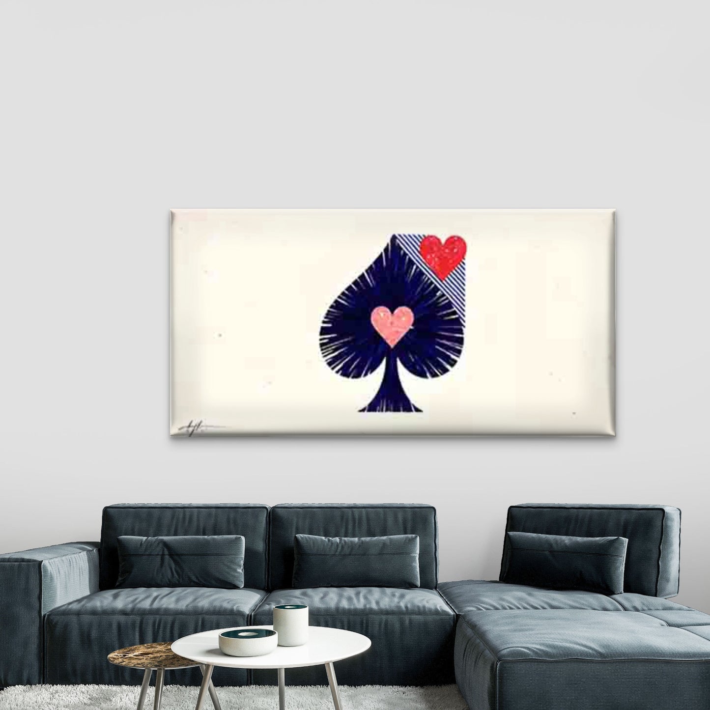 Spade-Shaped Red and Pink Heart Wall Art Canvas Office Home Room Framed 120x60cm - Bella Home Decor