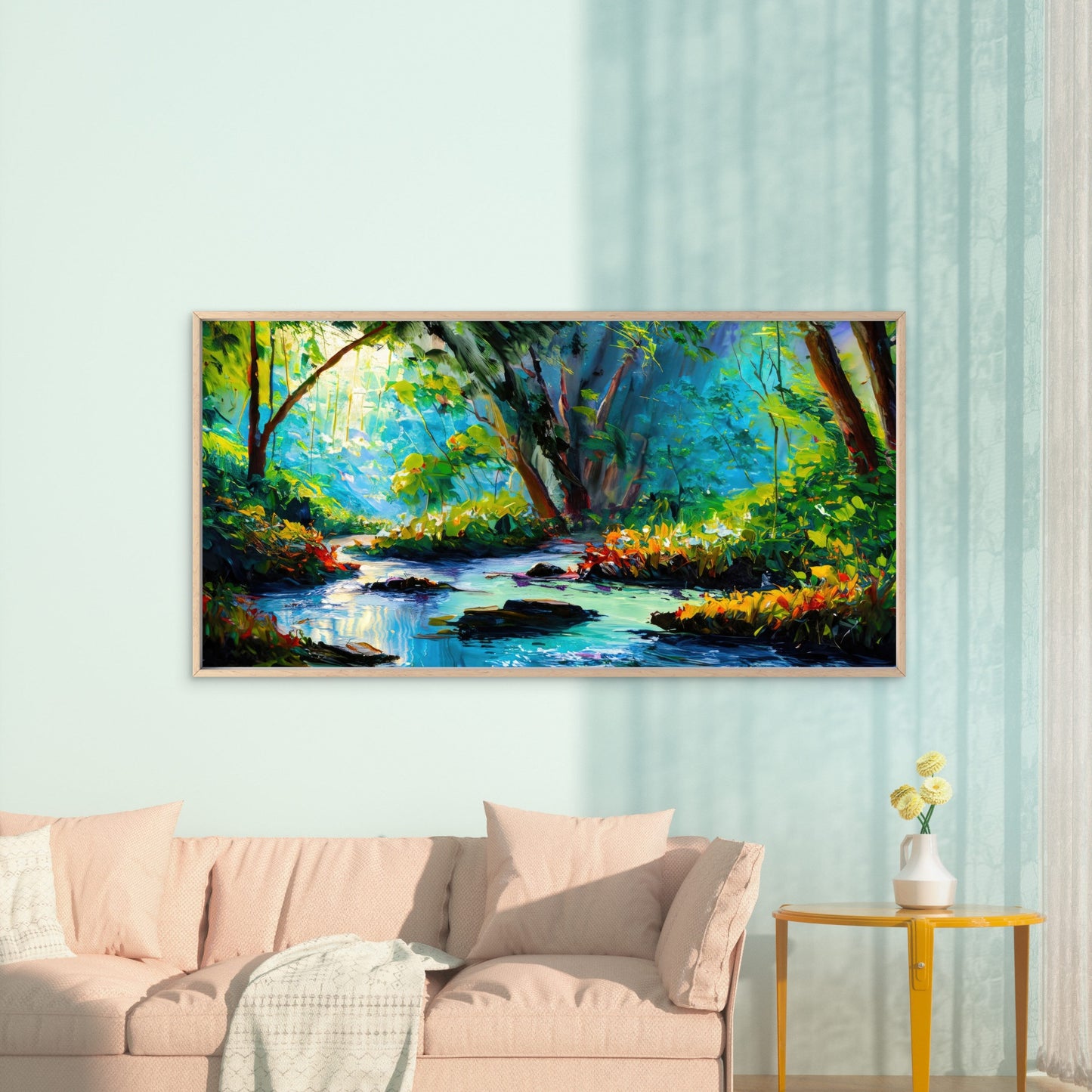 Forest River Green Autumn Decor Wall Art Canvas Office Home Room Framed 120x60cm