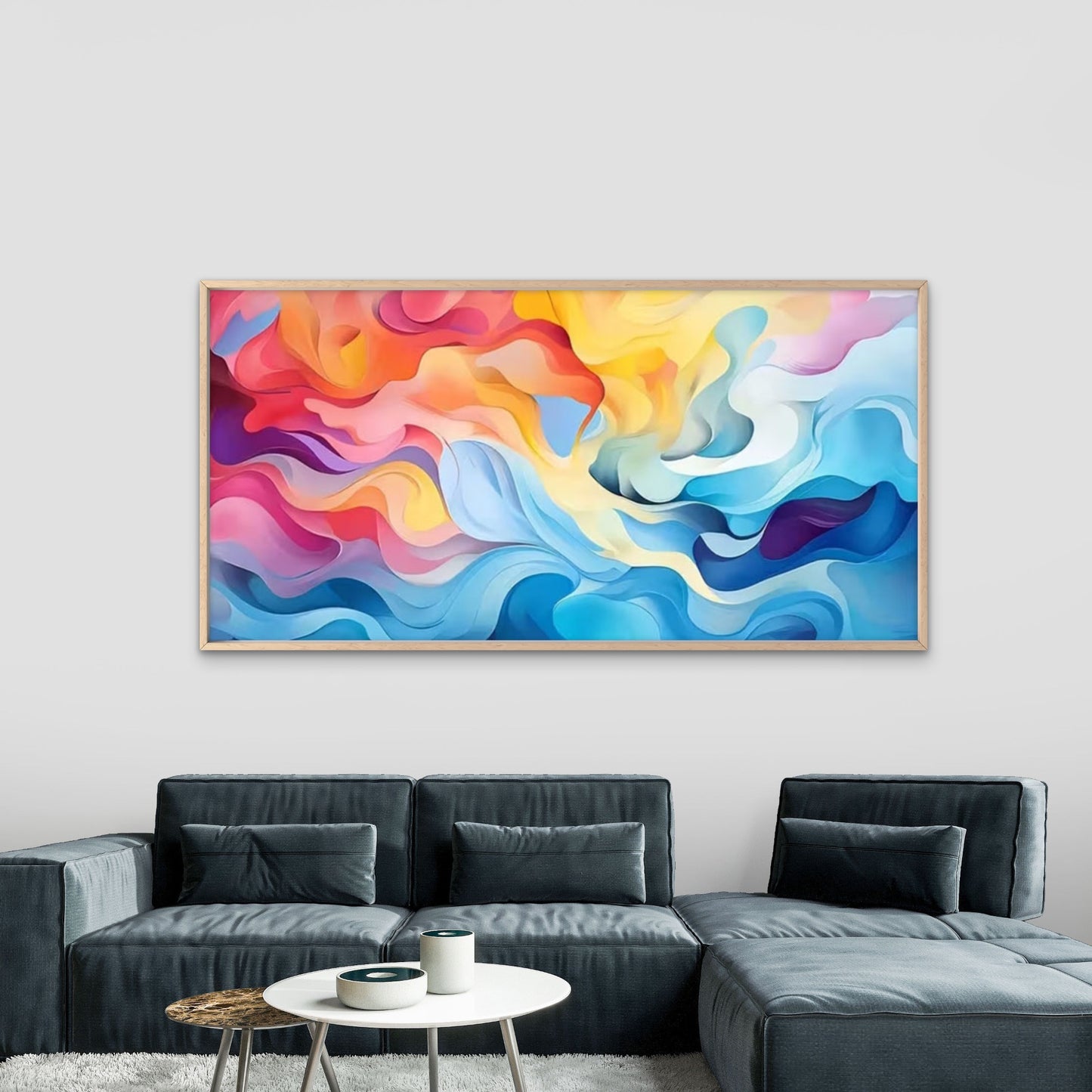 Ocean Fire Colorful Swirls Wall Art Canvas Office Home Room Framed 120x60cm