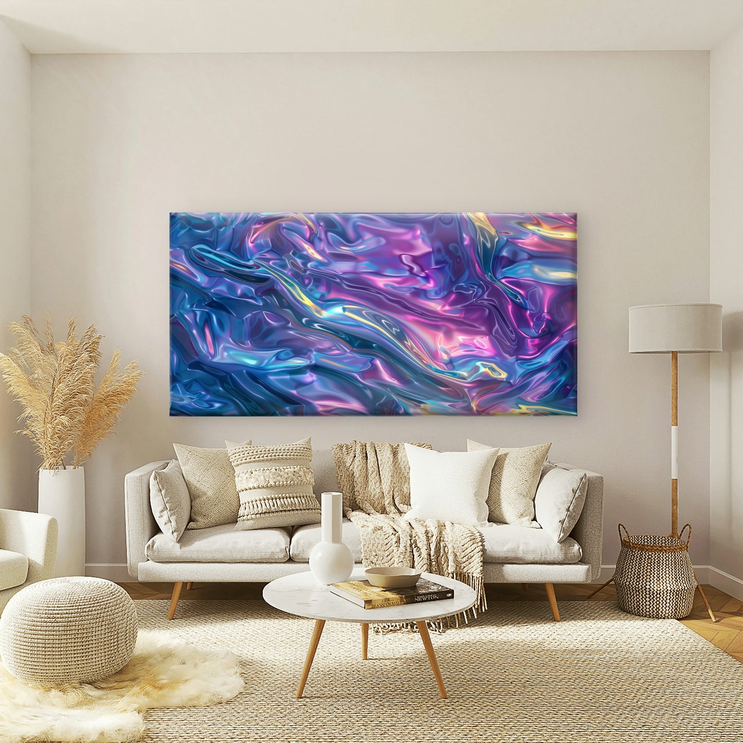 Holographic Liquid Waves Wall Art Canvas Office Home Room Framed 120x60cm - Bella Home Decor