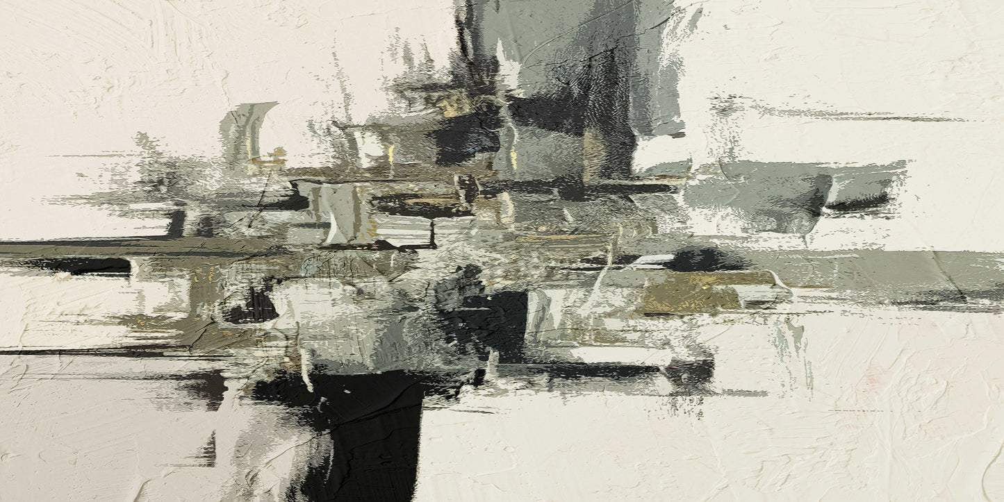 Grey Abstract Oil Painting Wall Art Canvas Office Home Room Framed 120x60cm - Bella Home Decor