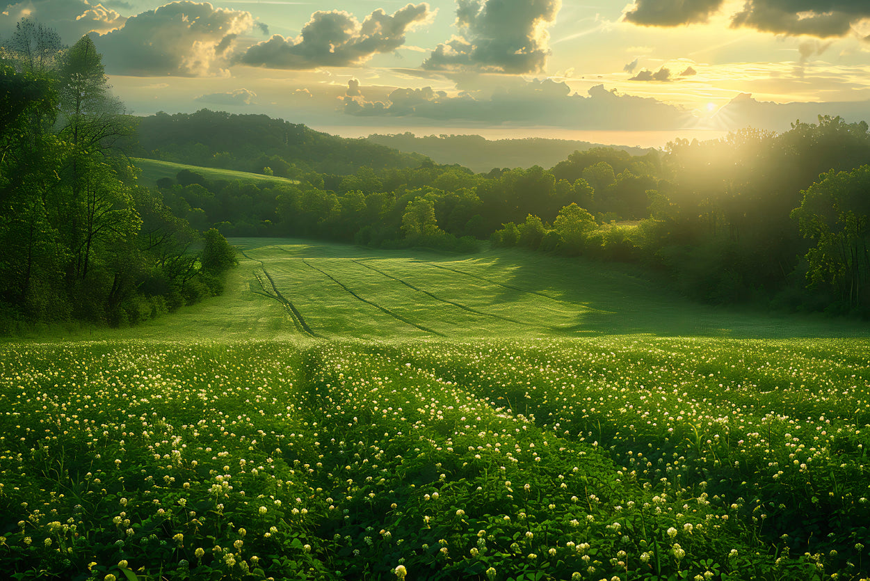 Green Field with Sun Rays Print 100% Australian Made - Bella Home Decor