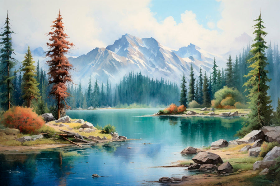 Mountain Lake Is Surrounded by Snow Home Decor Premium Quality Poster Print Choose Your Sizes - Bella Home Decor