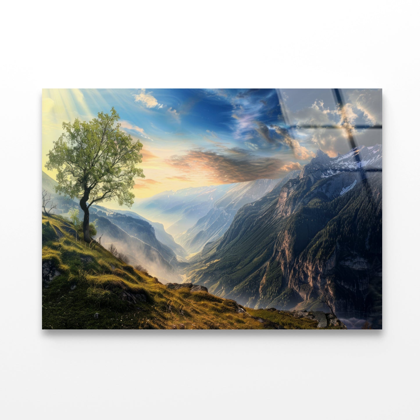 Mountain Range with a Tree Acrylic Glass Print Tempered Glass Wall Art 100% Made in Australia Ready to Hang - Bella Home Decor