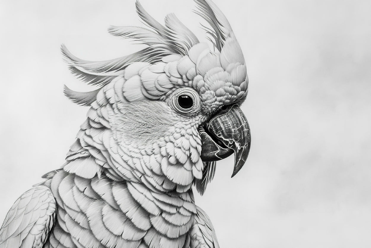 Sketch Of Cockatoo Bird in White Print 100% Australian Made - Bella Home Decor