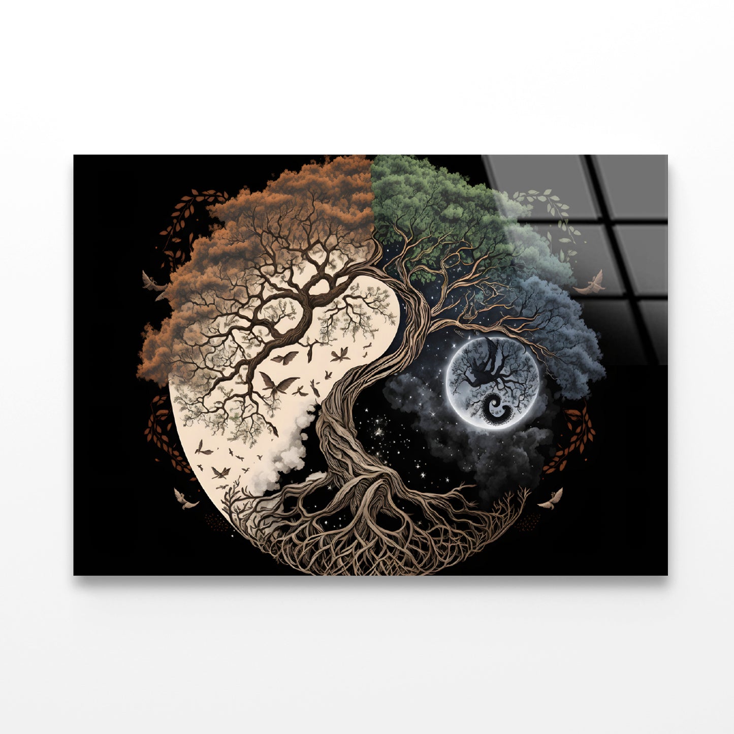 Ying Yang as Tree and Moon Art Acrylic Glass Print Tempered Glass Wall Art 100% Made in Australia Ready to Hang - Bella Home Decor