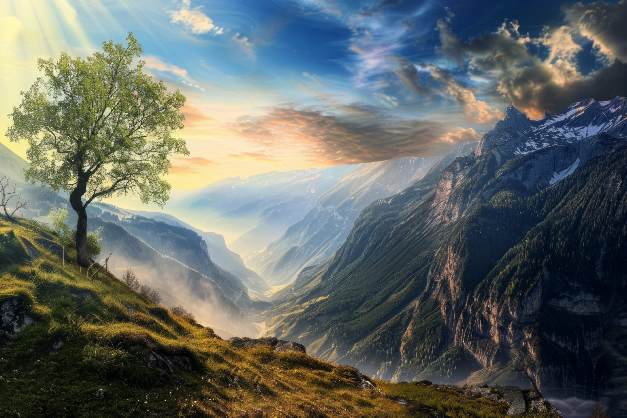 Mountain Range with a Tree Print 100% Australian Made - Bella Home Decor