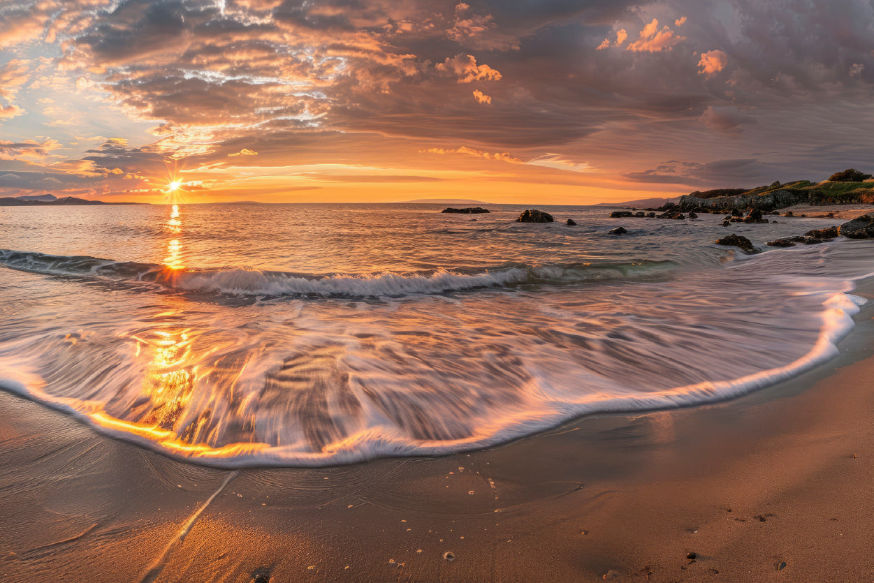 Beach Scene with Waves and a Sunset Print 100% Australian Made - Bella Home Decor