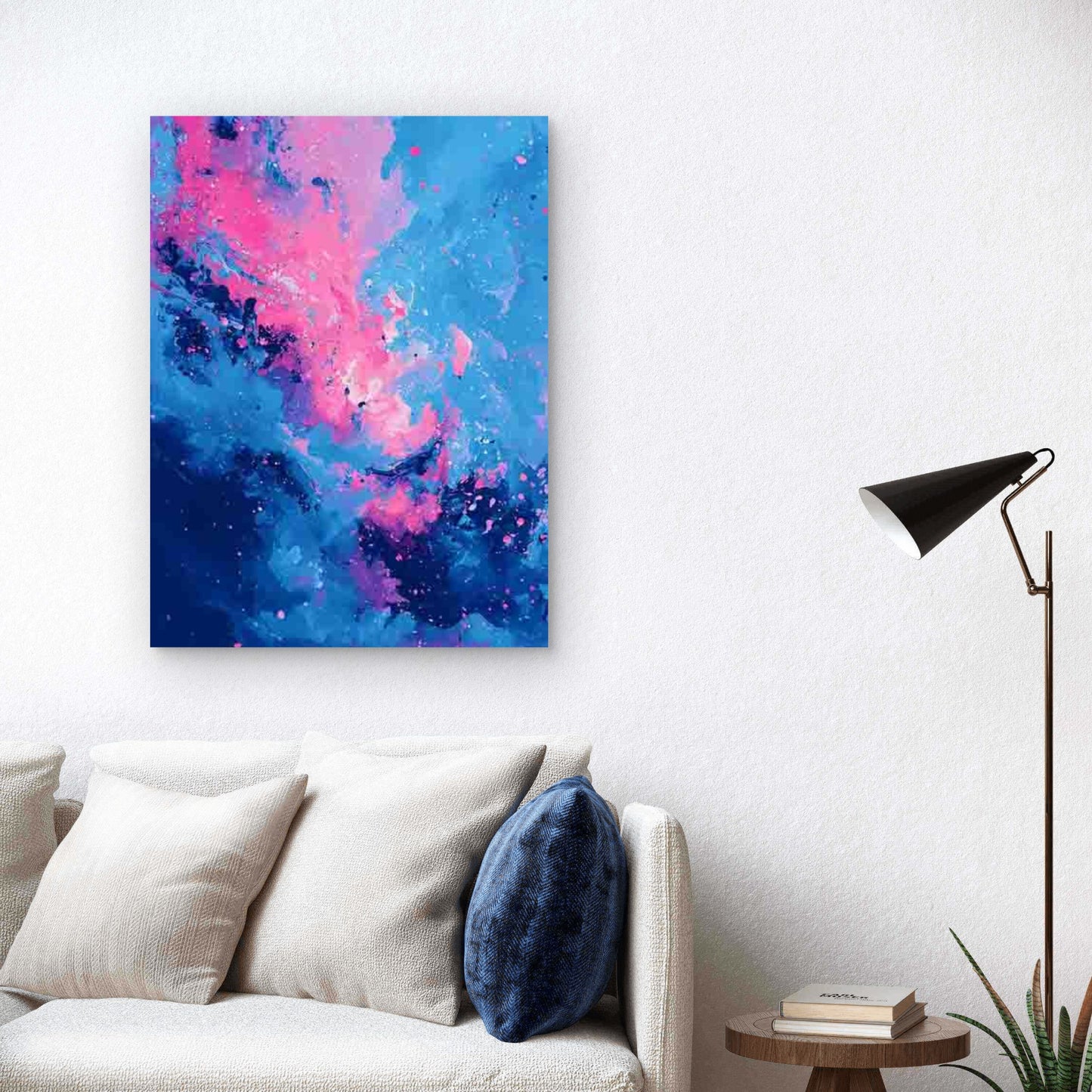 Abstract Art in Blue And Pink Ink 40x60cm Metal Print Ready to Hang