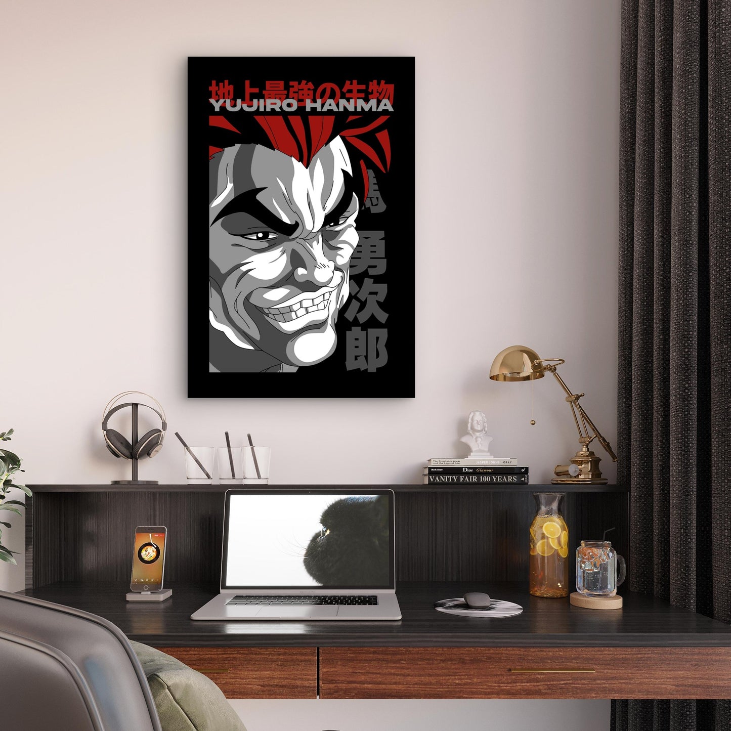 Manga Villain Grin Graphic 40x60cm Metal Print Ready to Hang