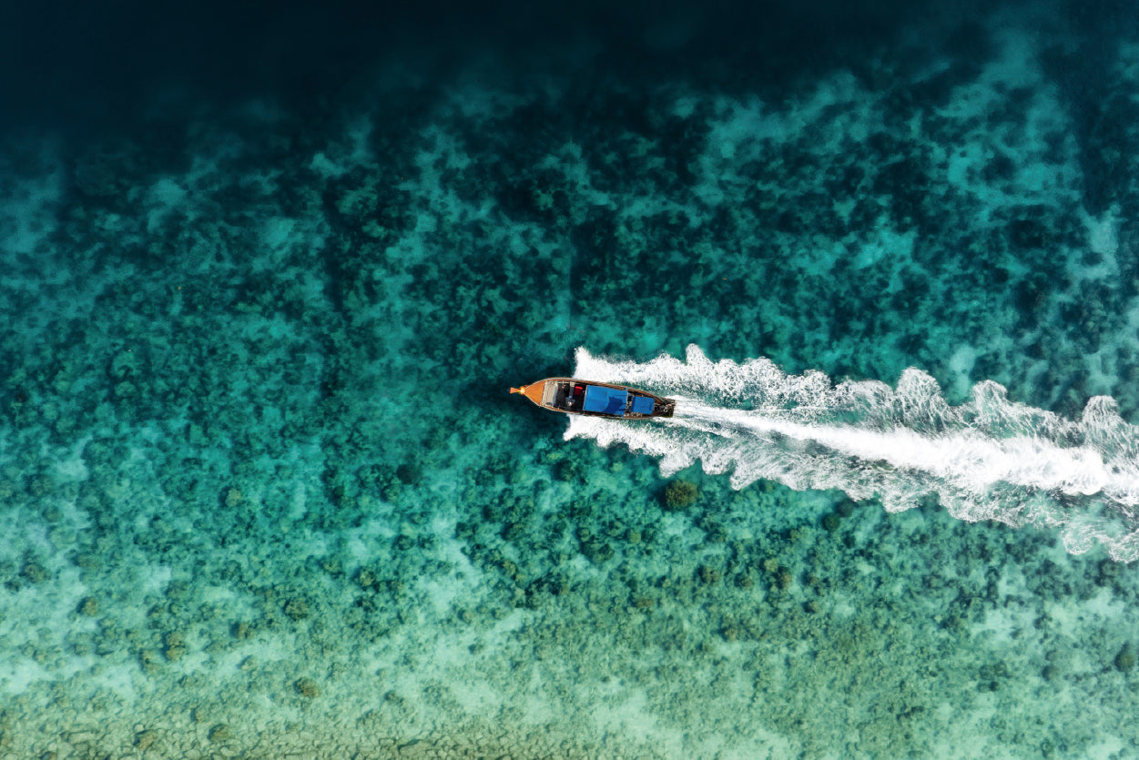 Aerial View of a Long tail Boat Sailing on a Water Home Decor Premium Quality Poster Print Choose Your Sizes - Bella Home Decor