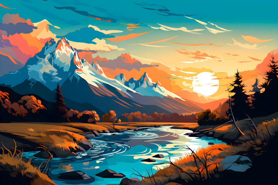 Sunset Over Mountain River Acrylic Glass Print Tempered Glass Wall Art 100% Made in Australia Ready to Hang - Bella Home Decor