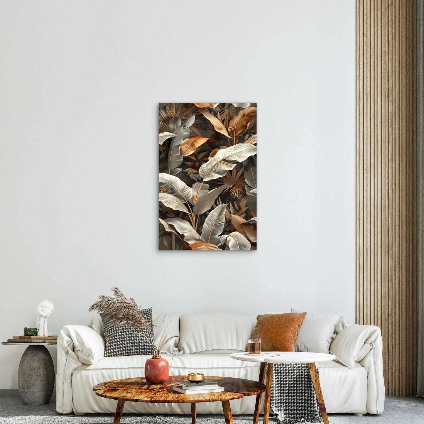 Modern Luxury Bronze Grey Tropical Leaves 40x60cm Metal Print Ready to Hang