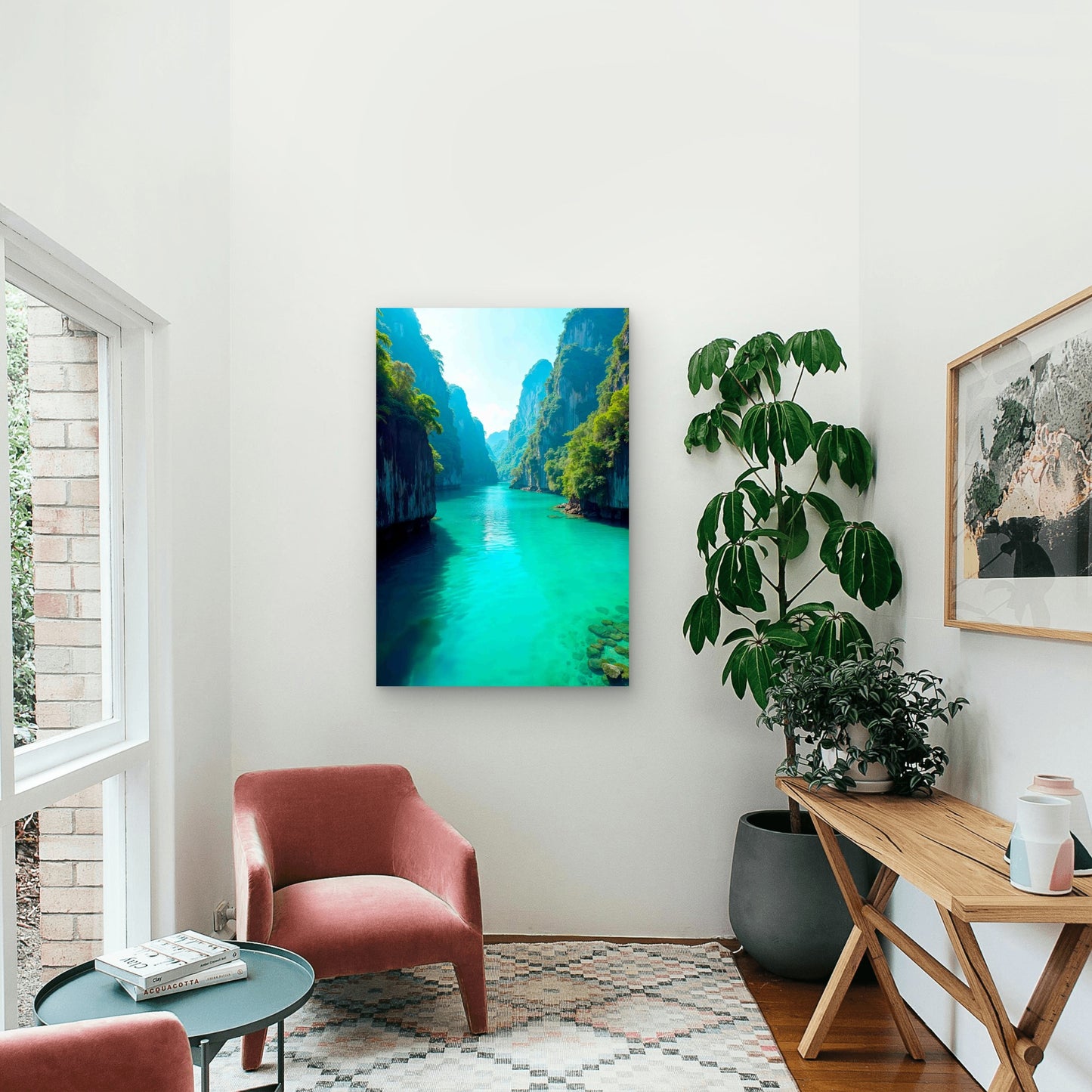 Turquoise Dreams Between Emerald Cliffs 40x60cm Metal Print Ready to Hang