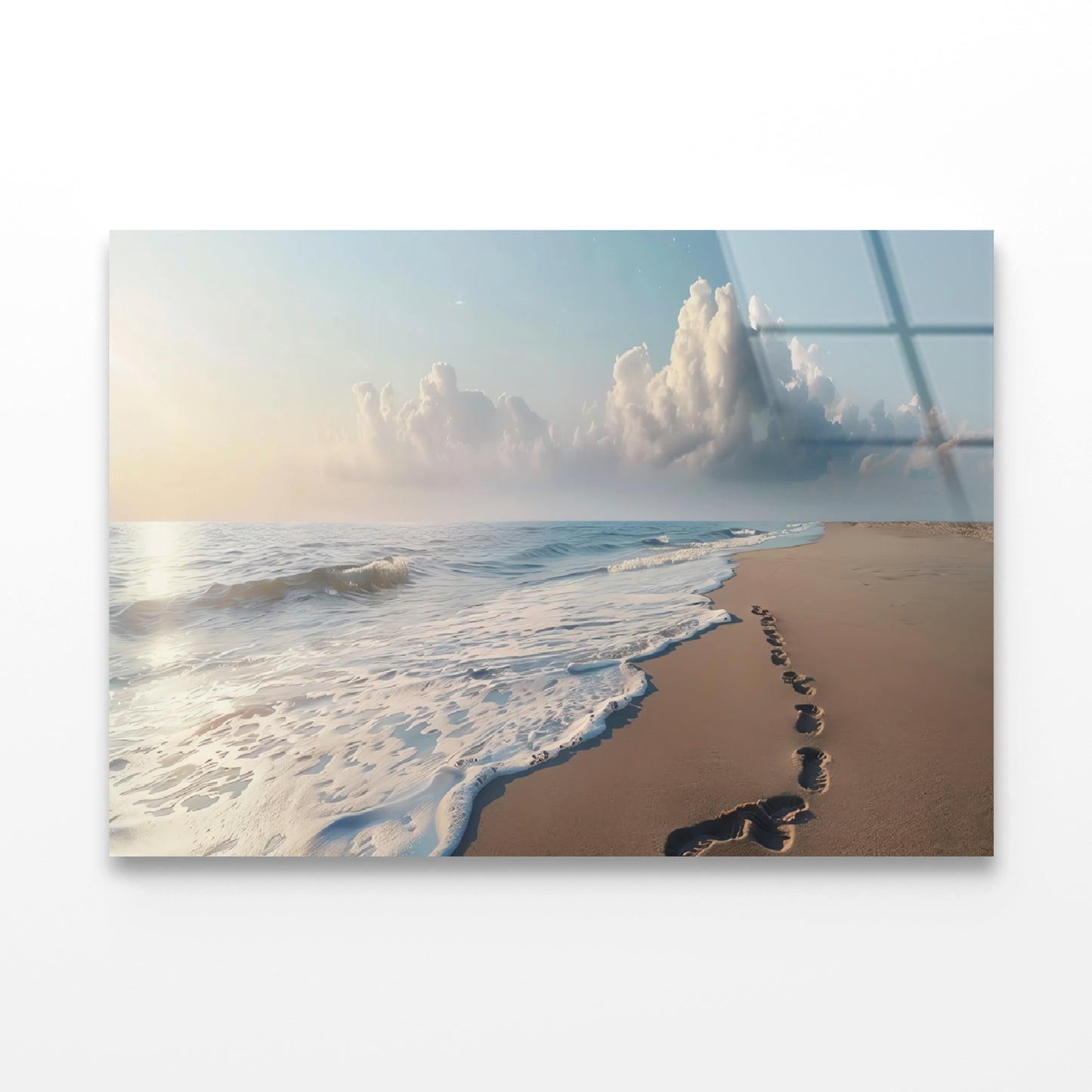 Beach with Waves and Clouds Acrylic Glass Print Tempered Glass Wall Art 100% Made in Australia Ready to Hang - Bella Home Decor