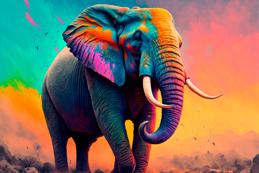 Elephant With Colorful Paint Acrylic Glass Print Tempered Glass Wall Art 100% Made in Australia Ready to Hang - Bella Home Decor