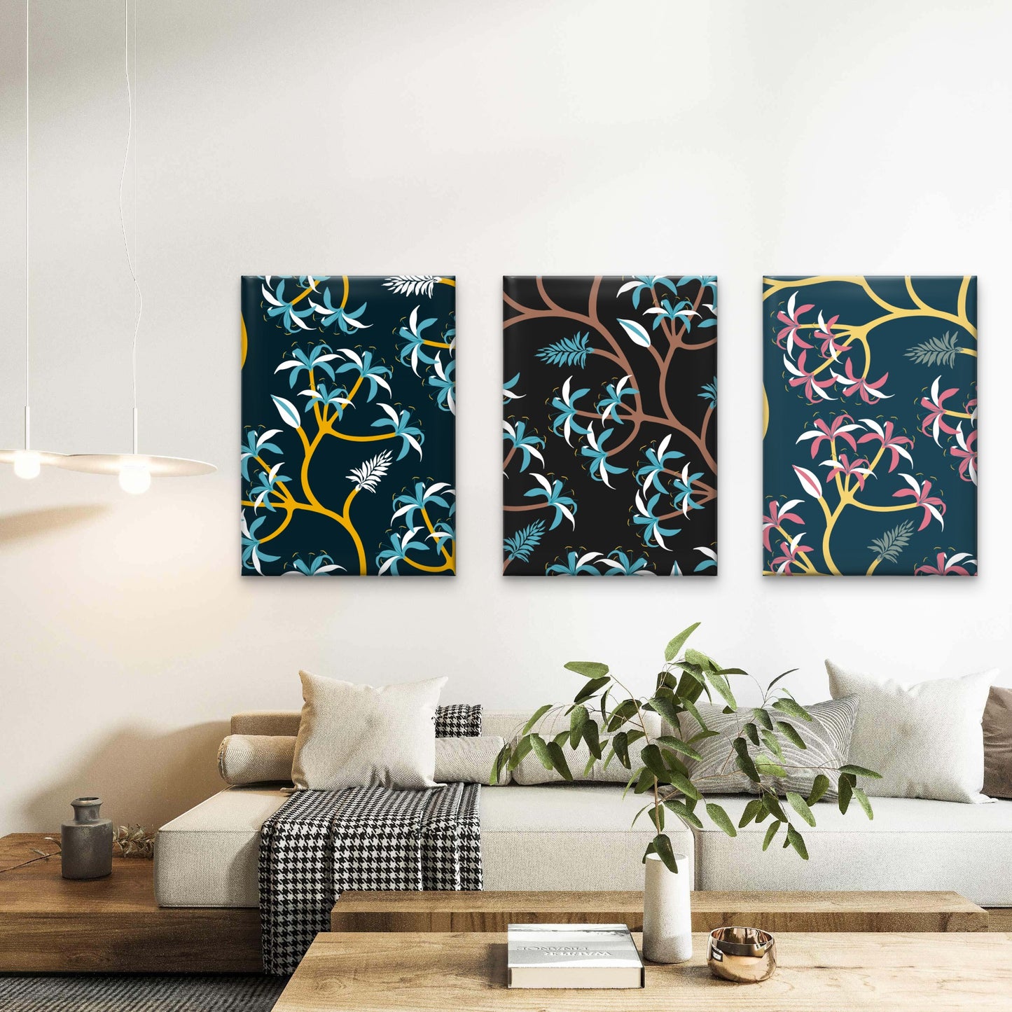 3pcs Modern Botanical Leaf Pattern Wall Art Set Canvas Framed 40x60cm - High Quality Print 100% Australian Made Wall Canvas Ready to Hang