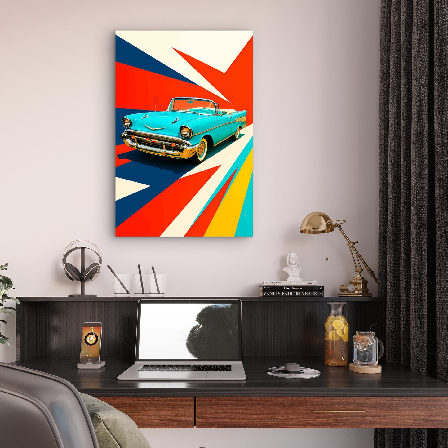 Retro Turquoise 1950s Car Pop Art 40x60cm Metal Print Ready to Hang