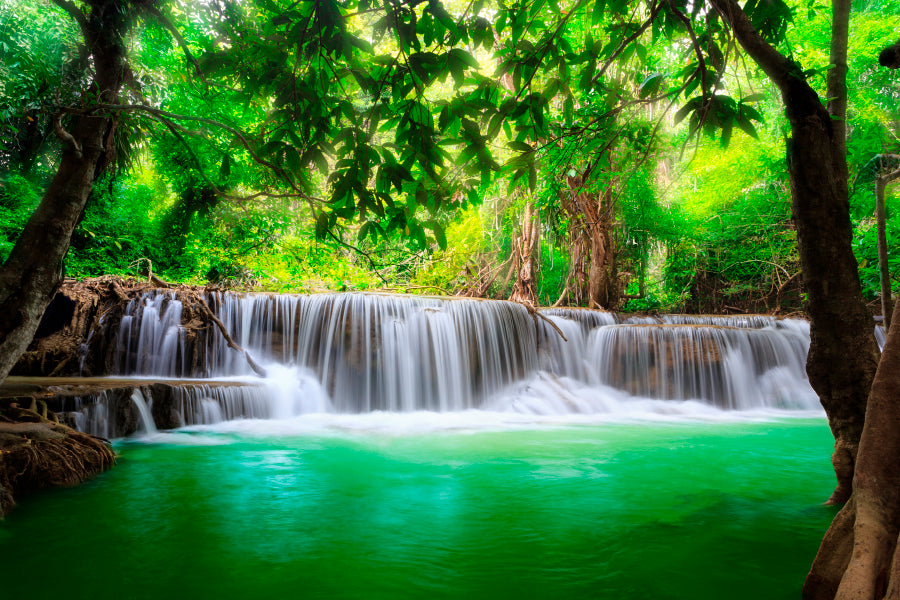 Thailand Waterfall In Kanjanaburi Acrylic Glass Print Tempered Glass Wall Art 100% Made in Australia Ready to Hang - Bella Home Decor