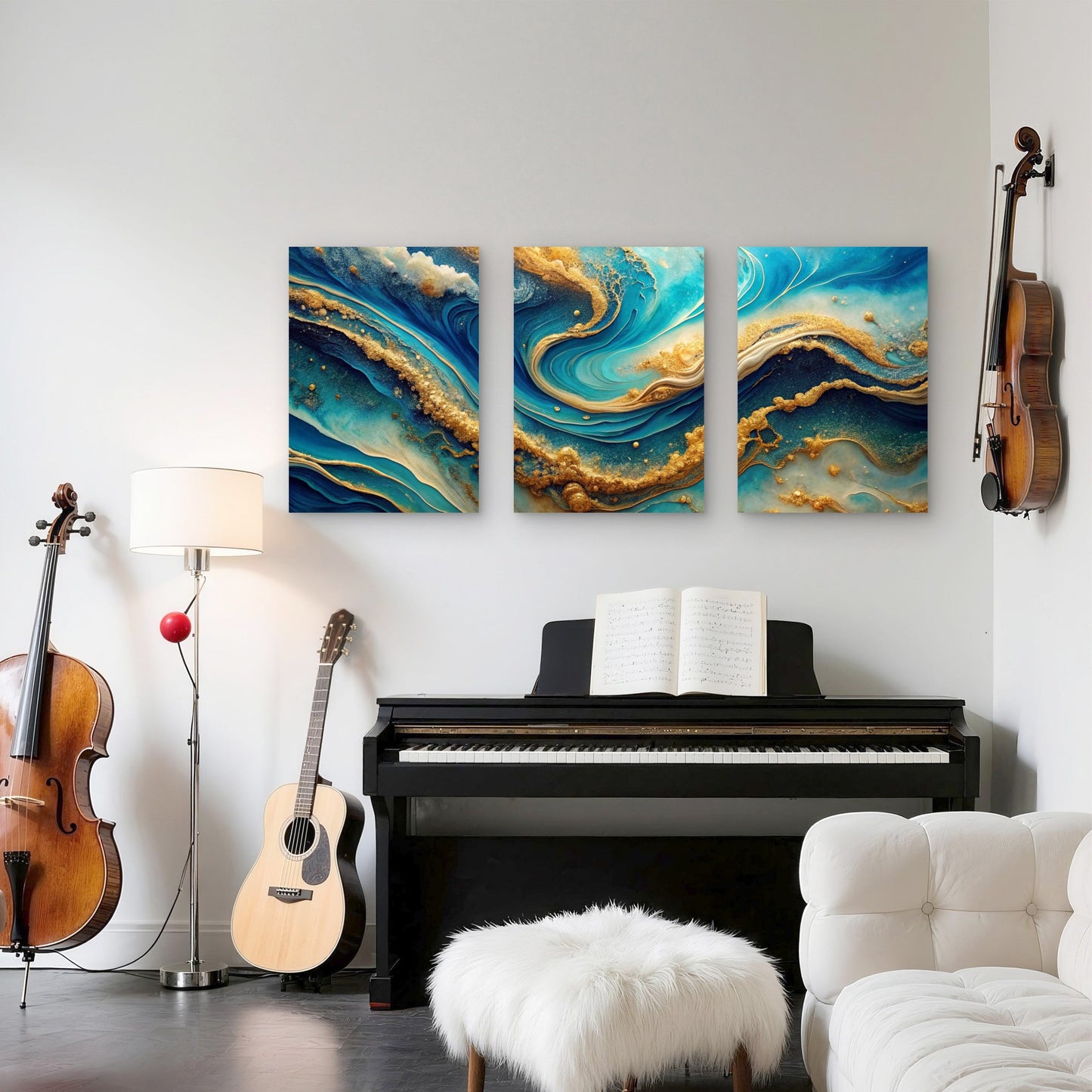 3pcs Abstract Ocean Art Natural Metal Print Ready to Hang Art