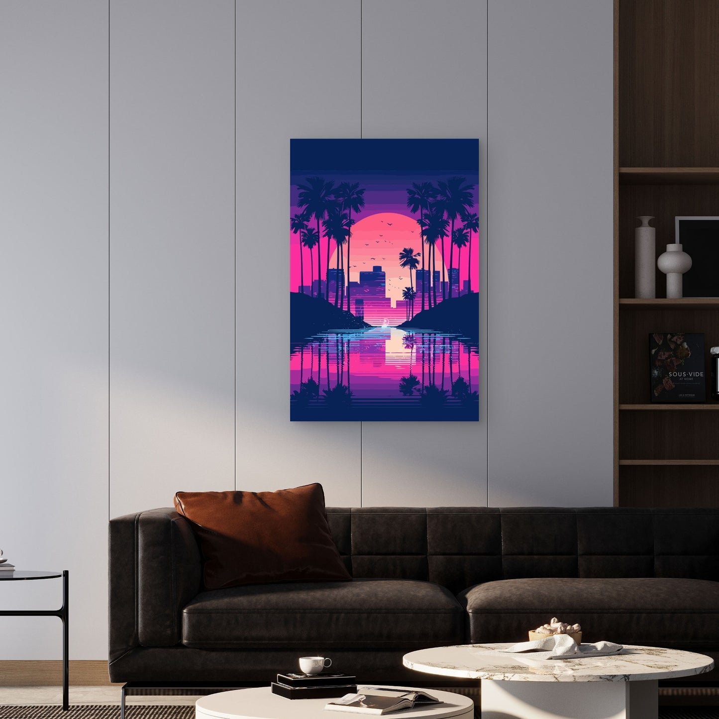 Neon Sunset Over the Synthwave City 40x60cm Metal Print Ready to Hang