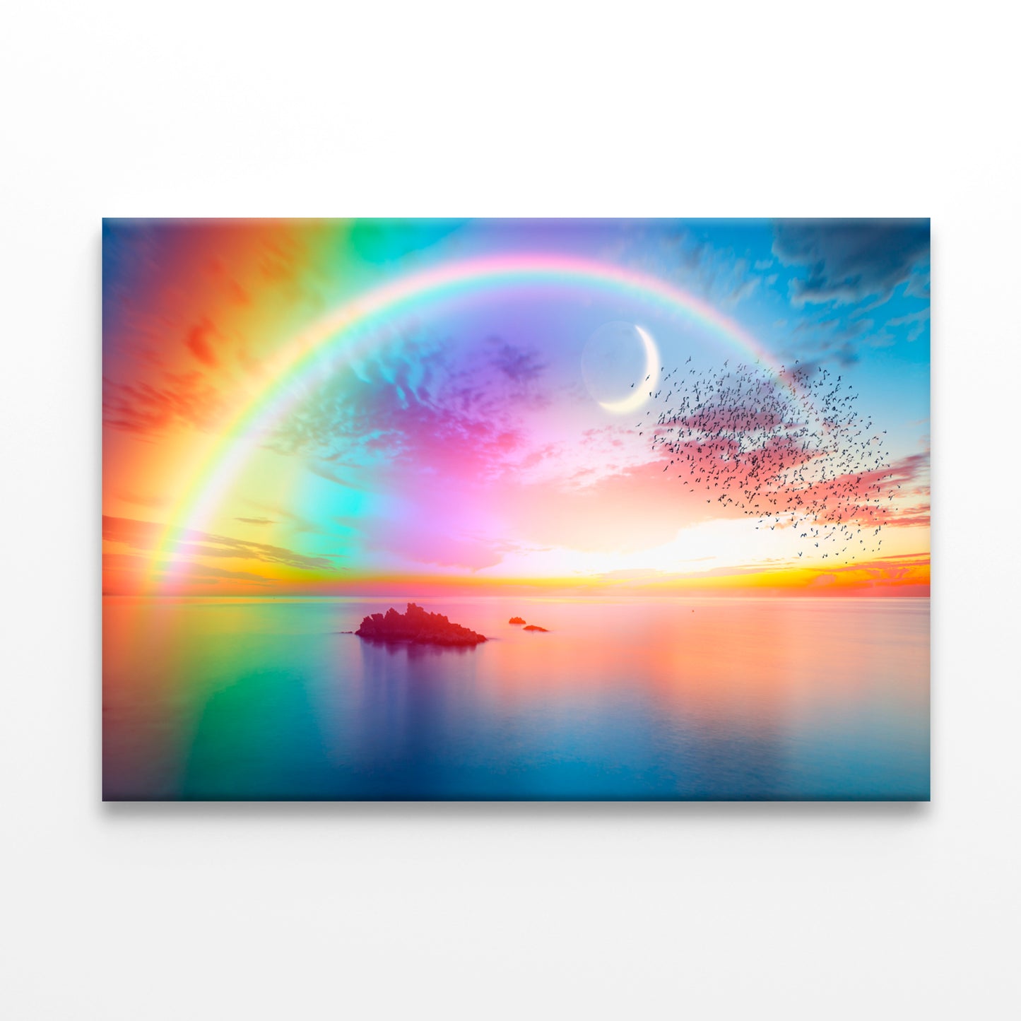 Rainbow Over Calm Sea at Dusk Wall Art Decor 100% Australian Made - Bella Home Decor