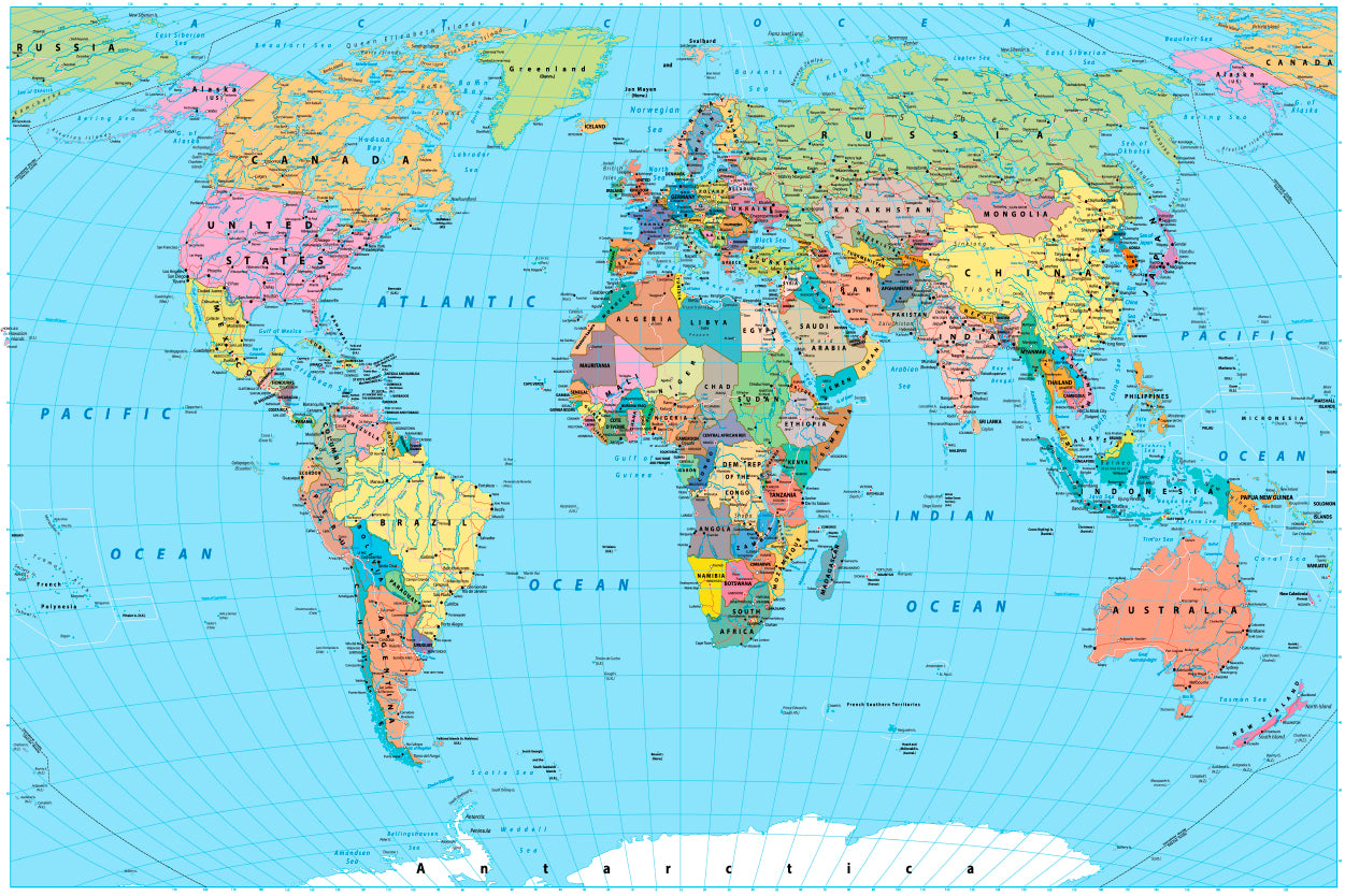 World Map Borders, Countries, Roads and Cities Home Decor Premium Quality Poster Print Choose Your Sizes - Bella Home Decor