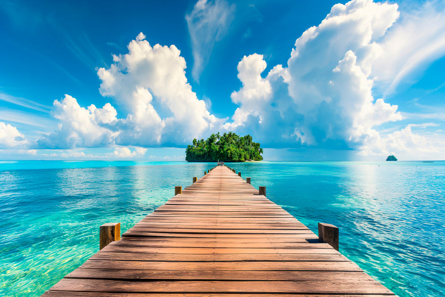 Wooden Pier to An Island in Ocean Home Decor Premium Quality Poster Print Choose Your Sizes - Bella Home Decor