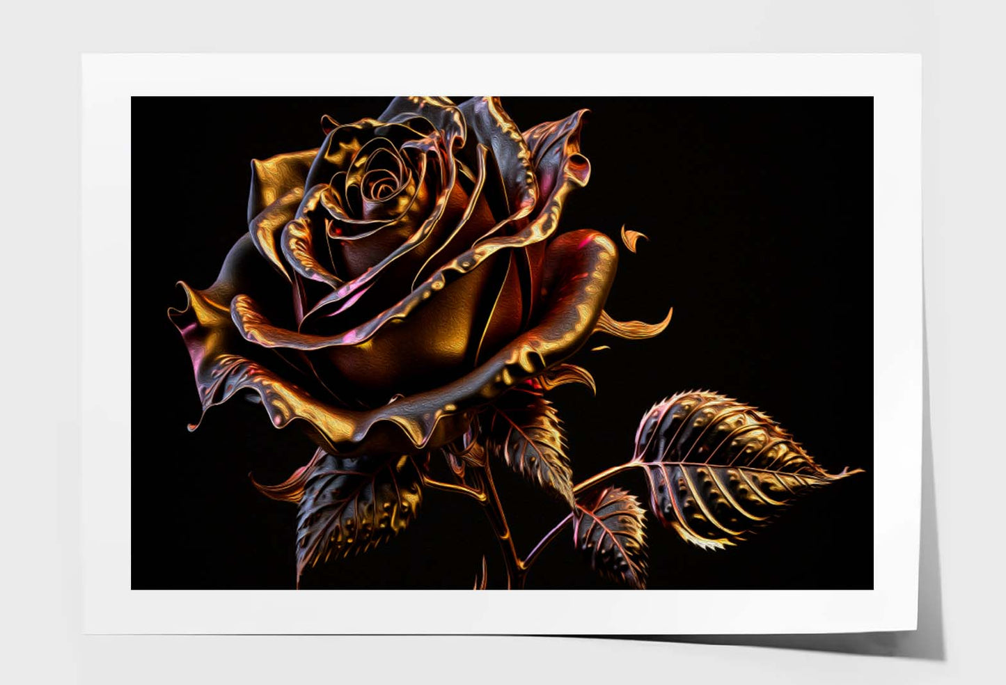 Metallic Rose on A Black Background Wall Art Limited Edition High Quality Print Unframed Roll Canvas None