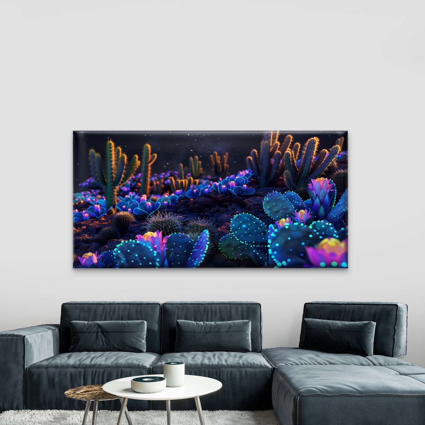 Neon Desert Flower Garden Wall Art Canvas Office Home Room Framed 120x60cm - Bella Home Decor