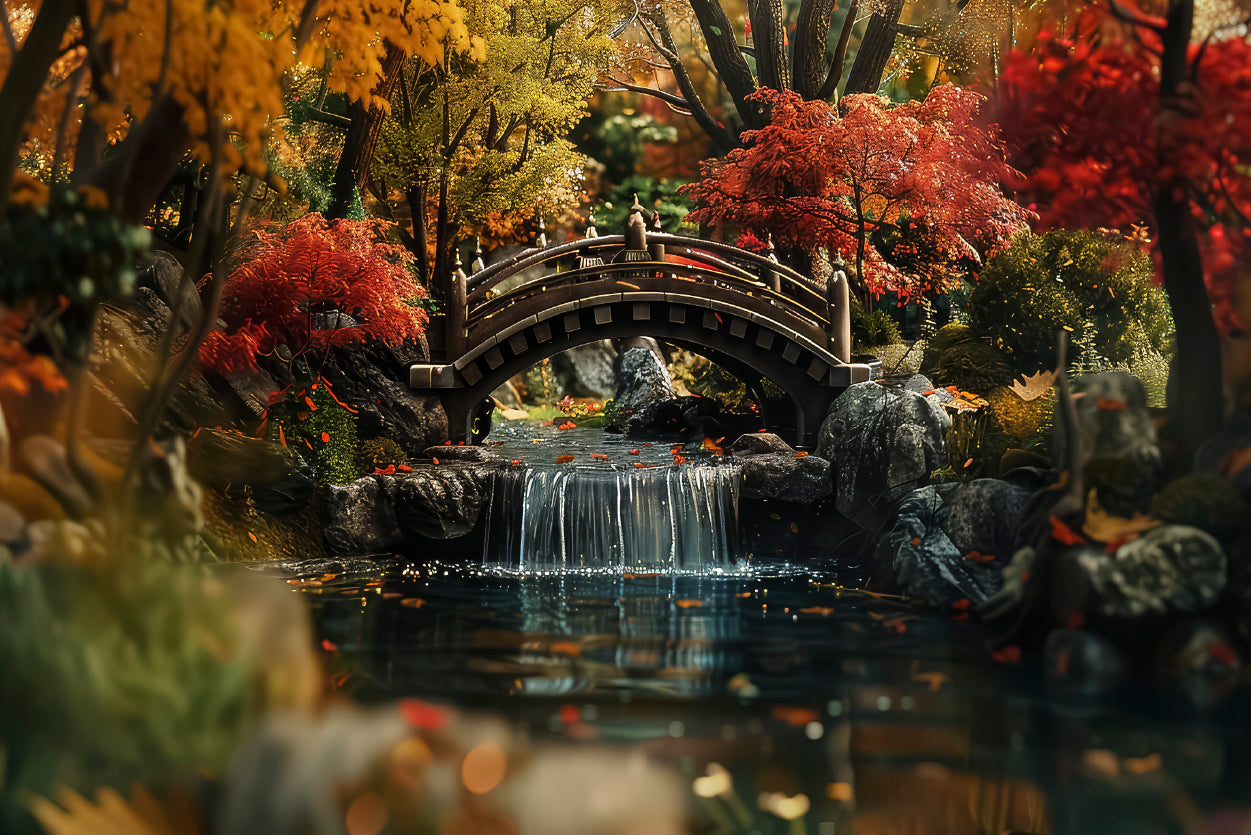 Bridge Over a River with a Waterfall and Trees Home Decor Premium Quality Poster Print Choose Your Sizes - Bella Home Decor