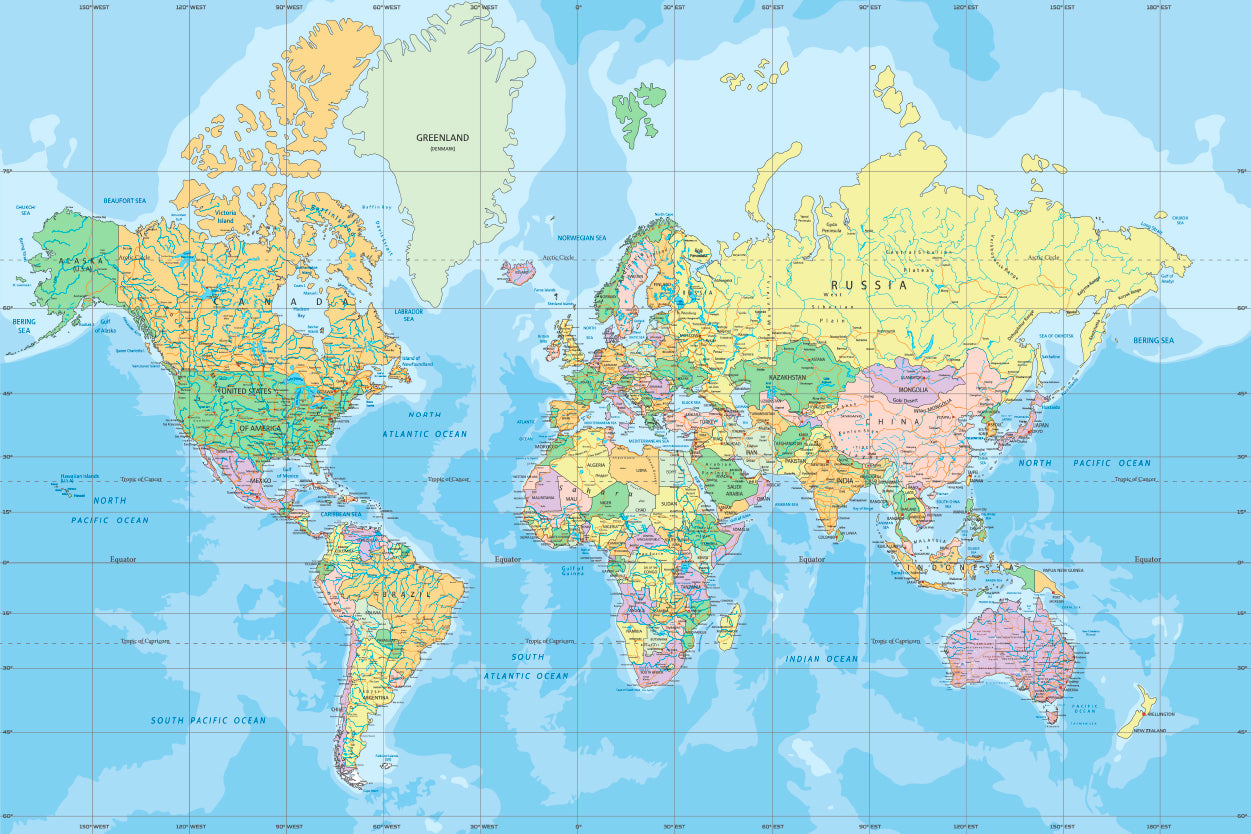 Political World Map in Mercator Projection Home Decor Premium Quality Poster Print Choose Your Sizes - Bella Home Decor