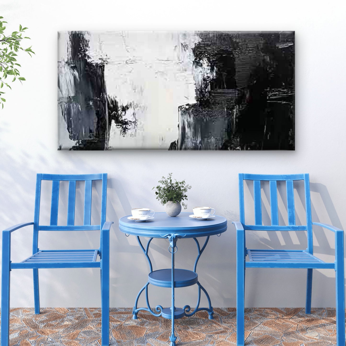 Abstract Black and White Wall Art Canvas Office Home Room Framed 120x60cm