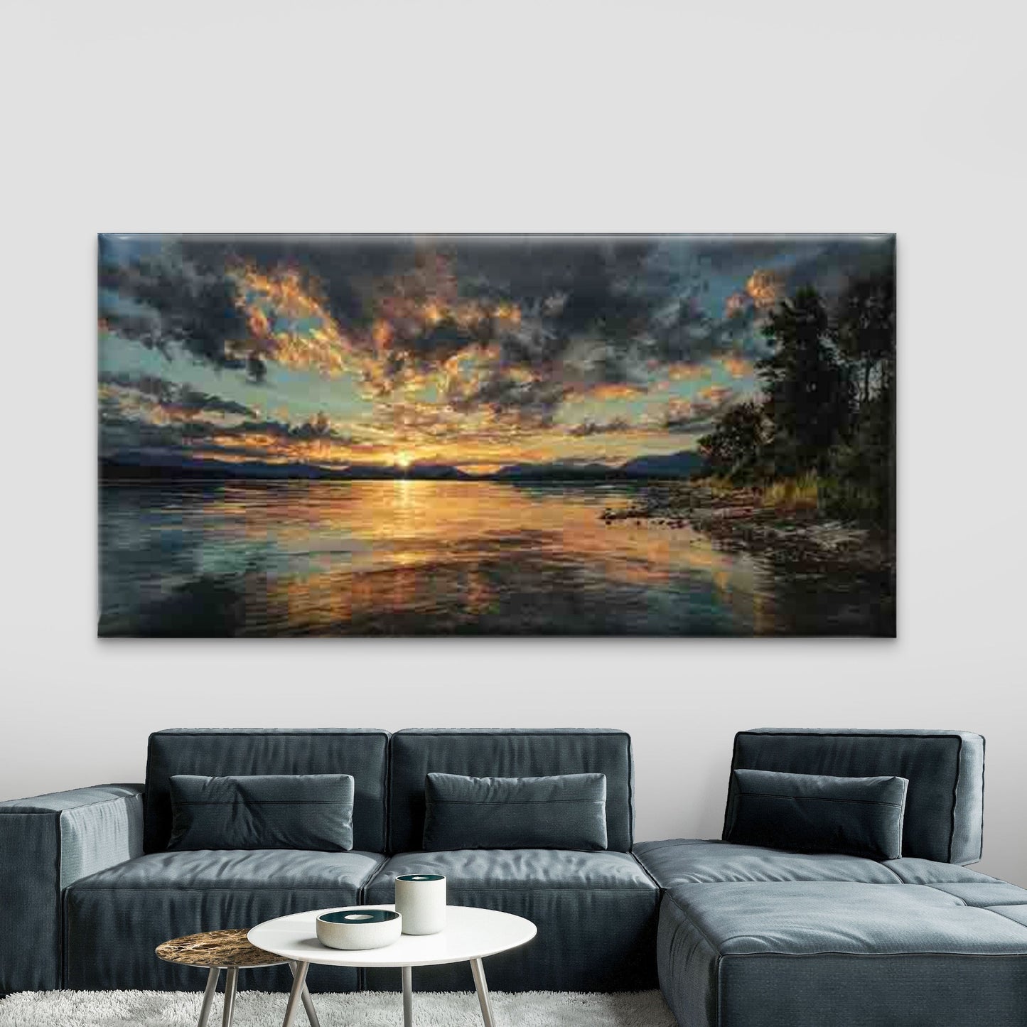 Sunset Over a Lake Wall Art Canvas Office Home Room Framed 120x60cm