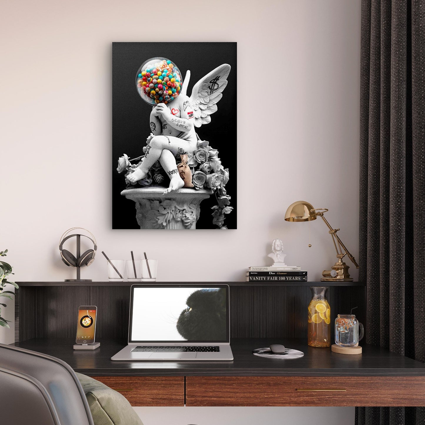 Cupid Gumball Machine Statue Graffiti 40x60cm Metal Print Ready to Hang