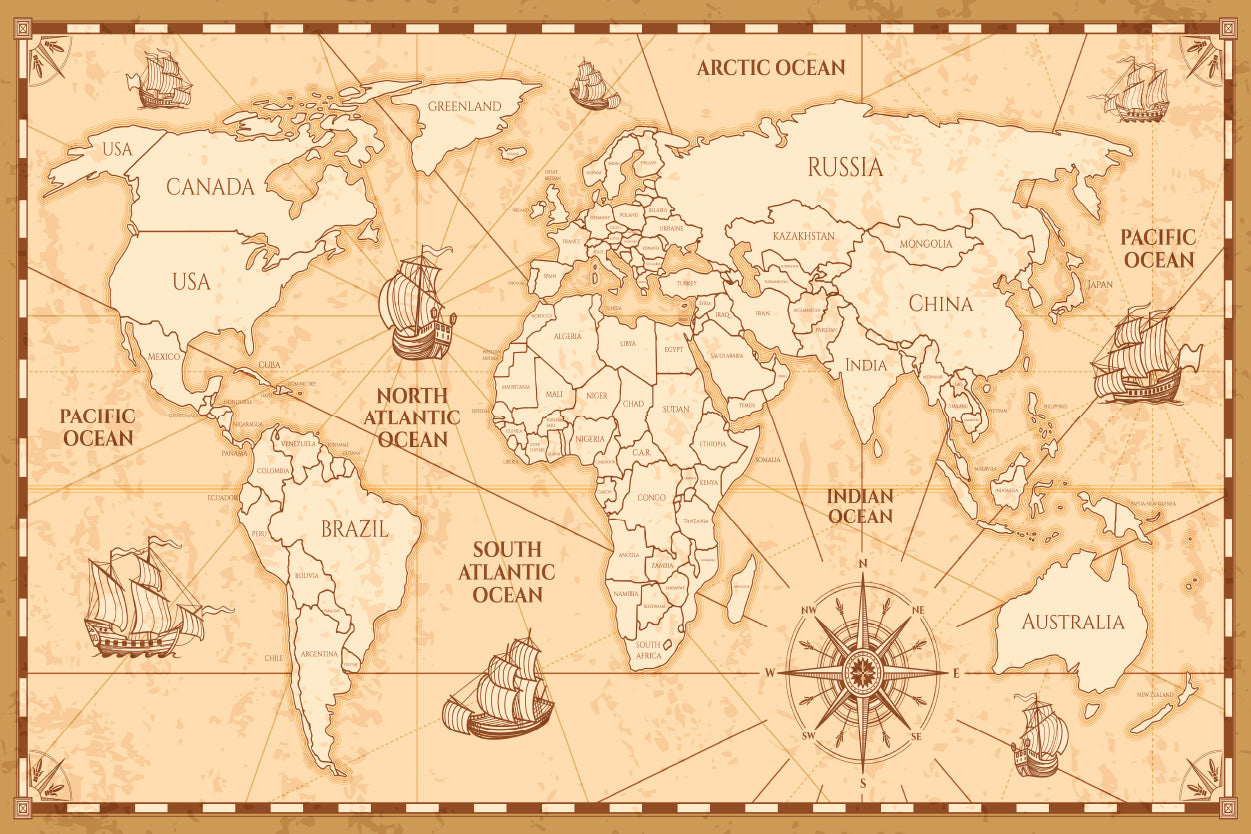 Antique World Map with Countries Home Decor Premium Quality Poster Print Choose Your Sizes - Bella Home Decor