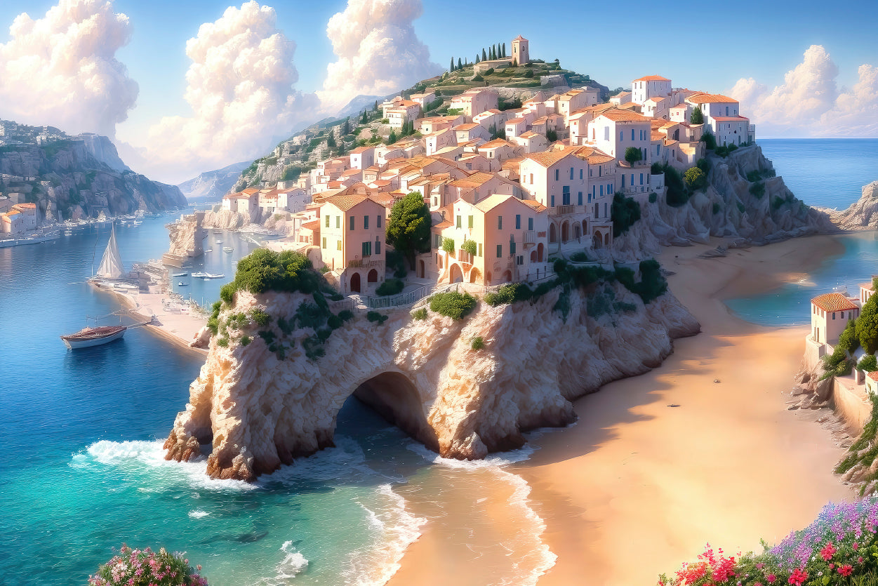 City Situated On a Cliff Overlooking Beach Home Decor Premium Quality Poster Print Choose Your Sizes - Bella Home Decor
