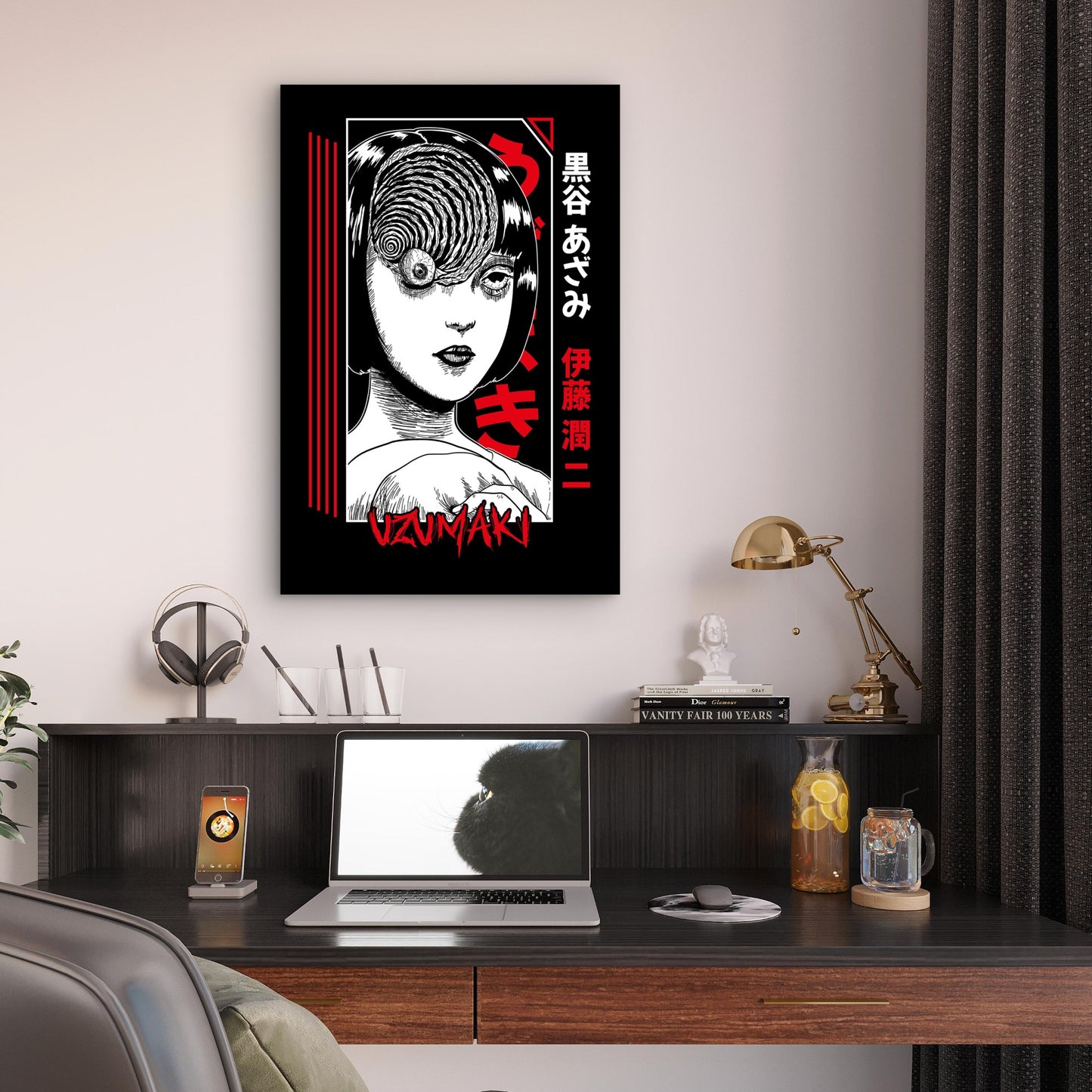 Stark Noir & Crimson Surreal Horror Spiral 40x60cm Metal Print Ready to Hang