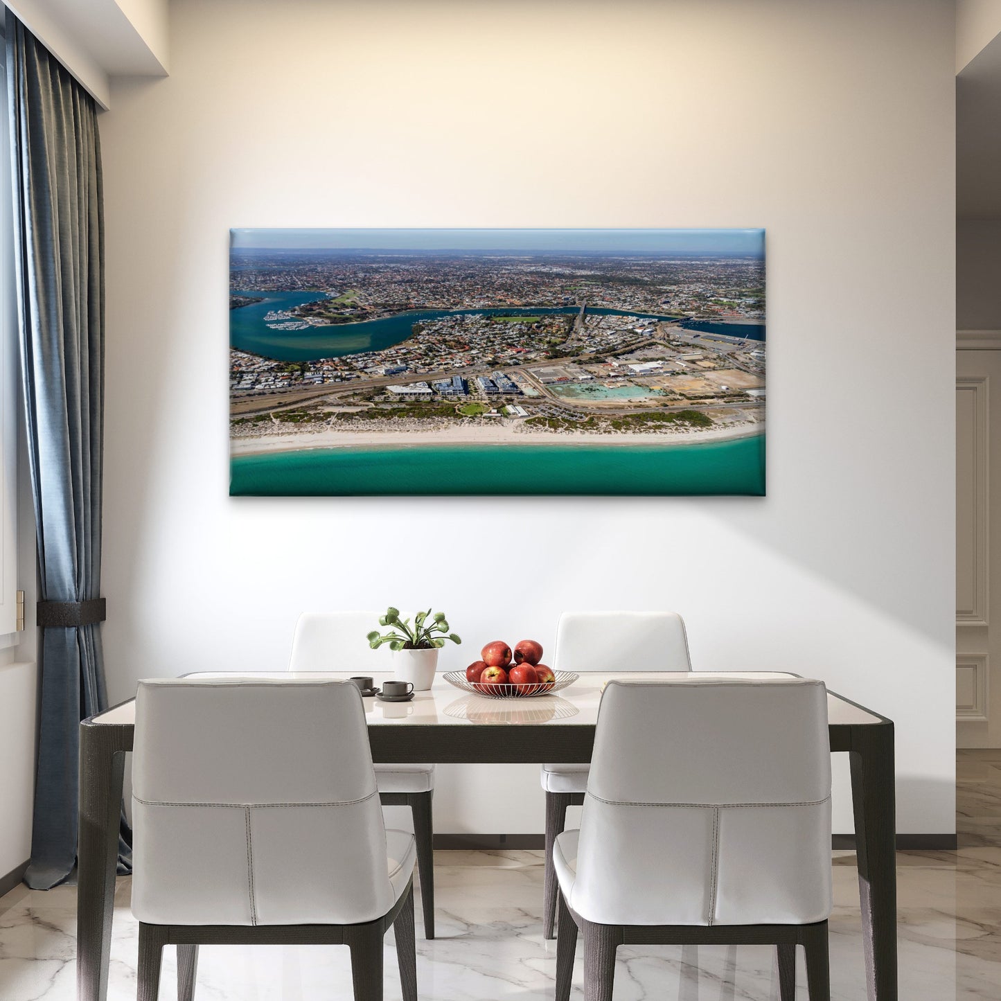 Aerial View of Coastal City Wall Art Canvas Office Home Room Framed 120x60cm - Bella Home Decor