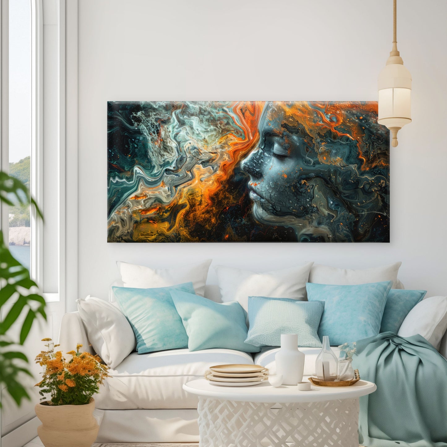woman's face blending vibrant Wall Art Canvas Office Home Room Framed 120x60cm