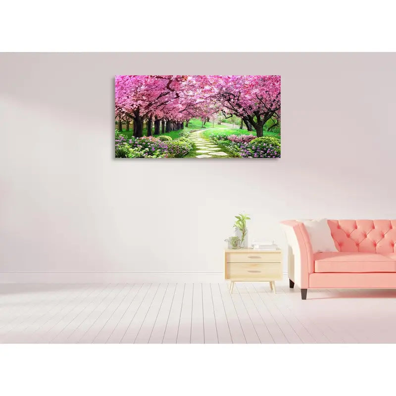 Pink Cherry Blossoms Tree Forest Wall Art canvas office home room framed 120x60cm - Bella Home Decor