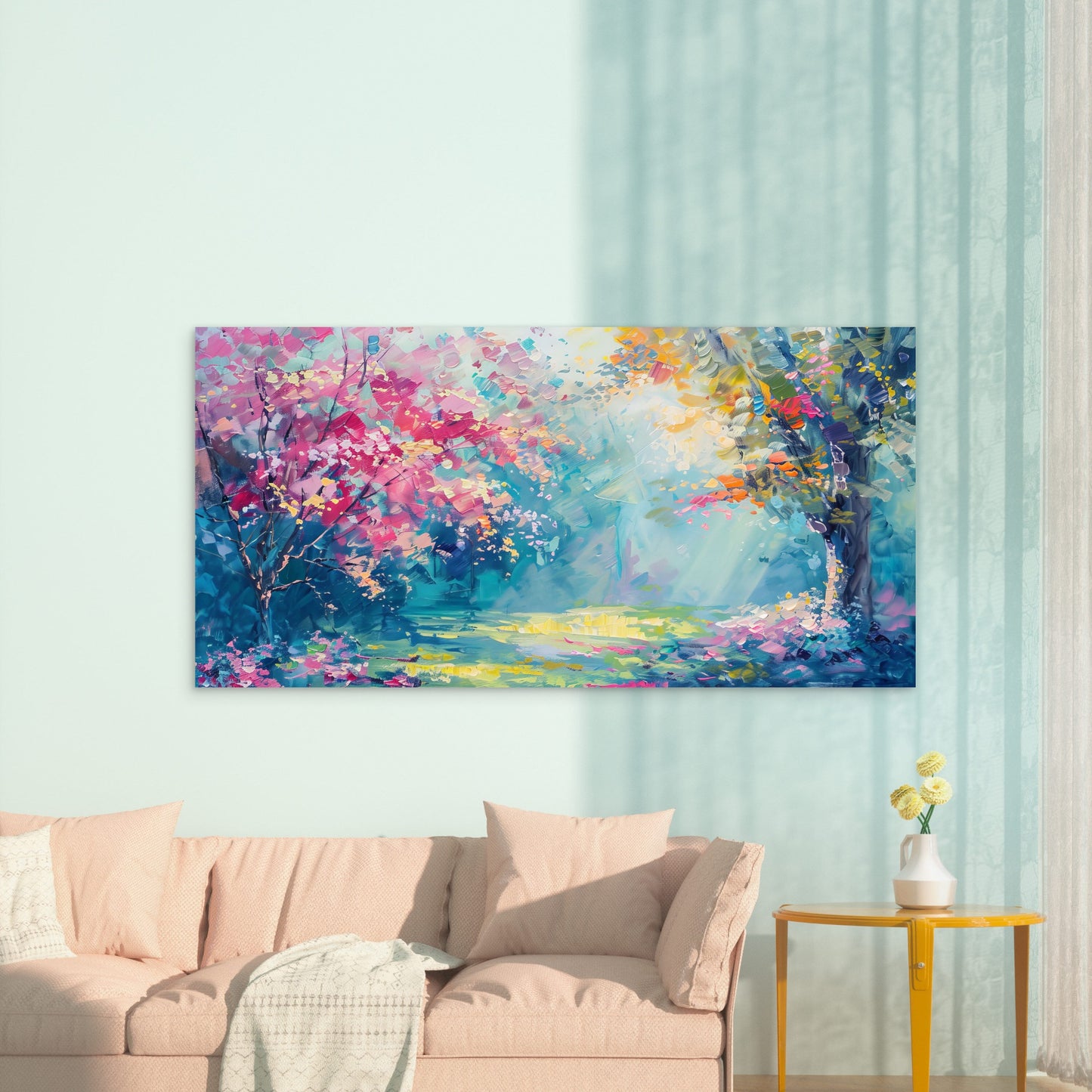 Vibrant Forest Morning Light Wall Art Canvas Office Home Room Framed 120x60cm