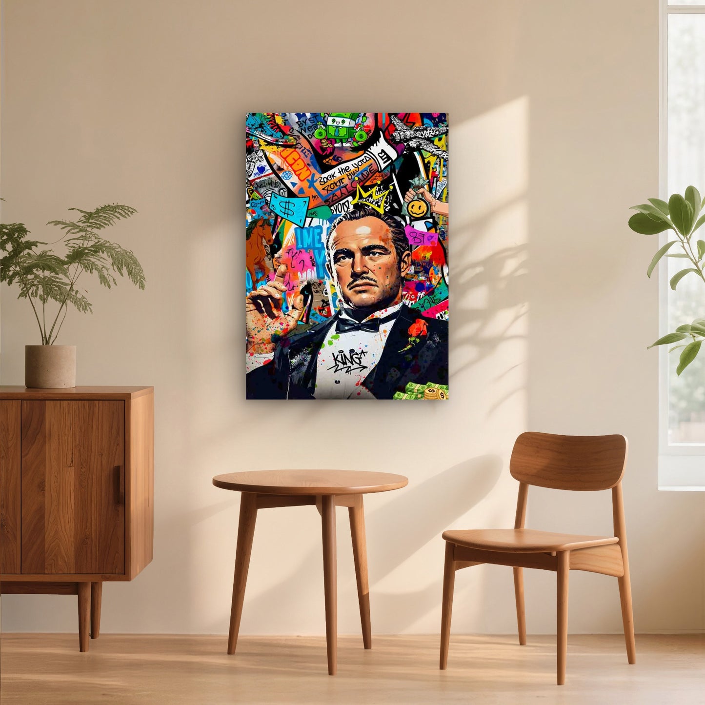 Black Suited Graffiti Boss Staring 40x60cm Metal Print Ready to Hang