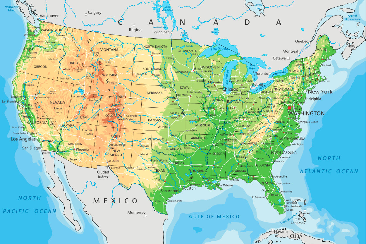 Detailed USA Physical Map Home Decor Premium Quality Poster Print Choose Your Sizes - Bella Home Decor