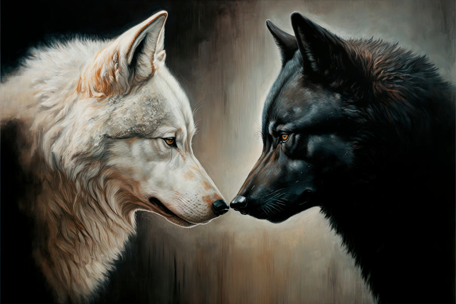 Two White and Black Wolves Facing Each Other Acrylic Glass Print Tempered Glass Wall Art 100% Made in Australia Ready to Hang - Bella Home Decor