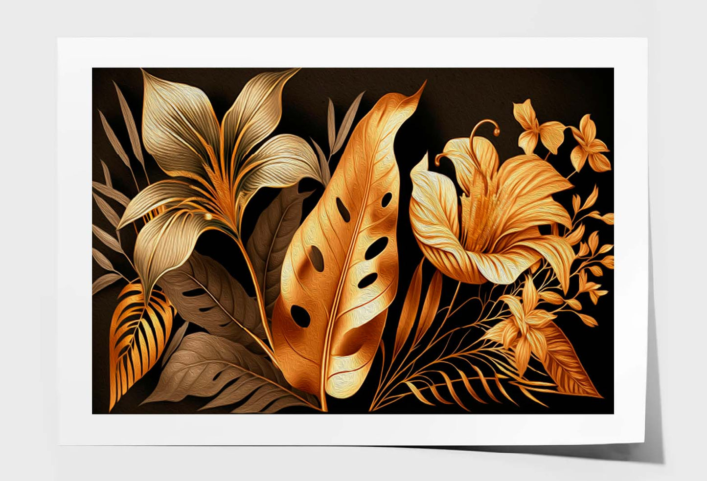 Vintage Luxury Golden Floral Wall Art Limited Edition High Quality Print Unframed Roll Canvas None