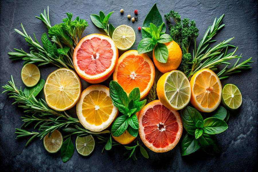 Citrus Fruit and Mint Sprigs Wall Art Decor 100% Australian Made - Bella Home Decor