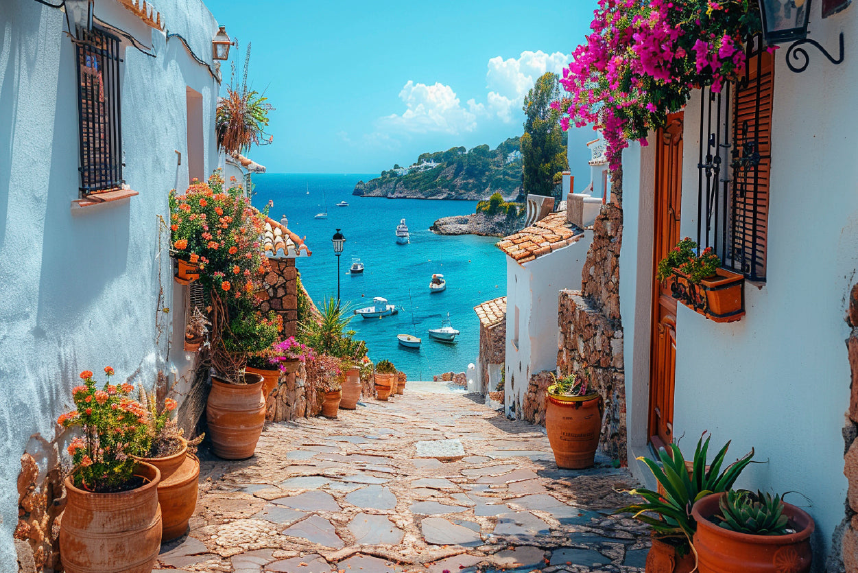 Stone Path with Potted Plants in Spain Home Decor Premium Quality Poster Print Choose Your Sizes - Bella Home Decor
