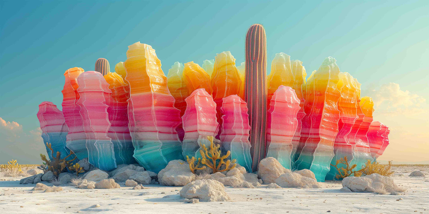 Rainbow Pastel Desert Cactus Wall Art Canvas Office Home Room Framed 120x60 cm - Bella Home Decor