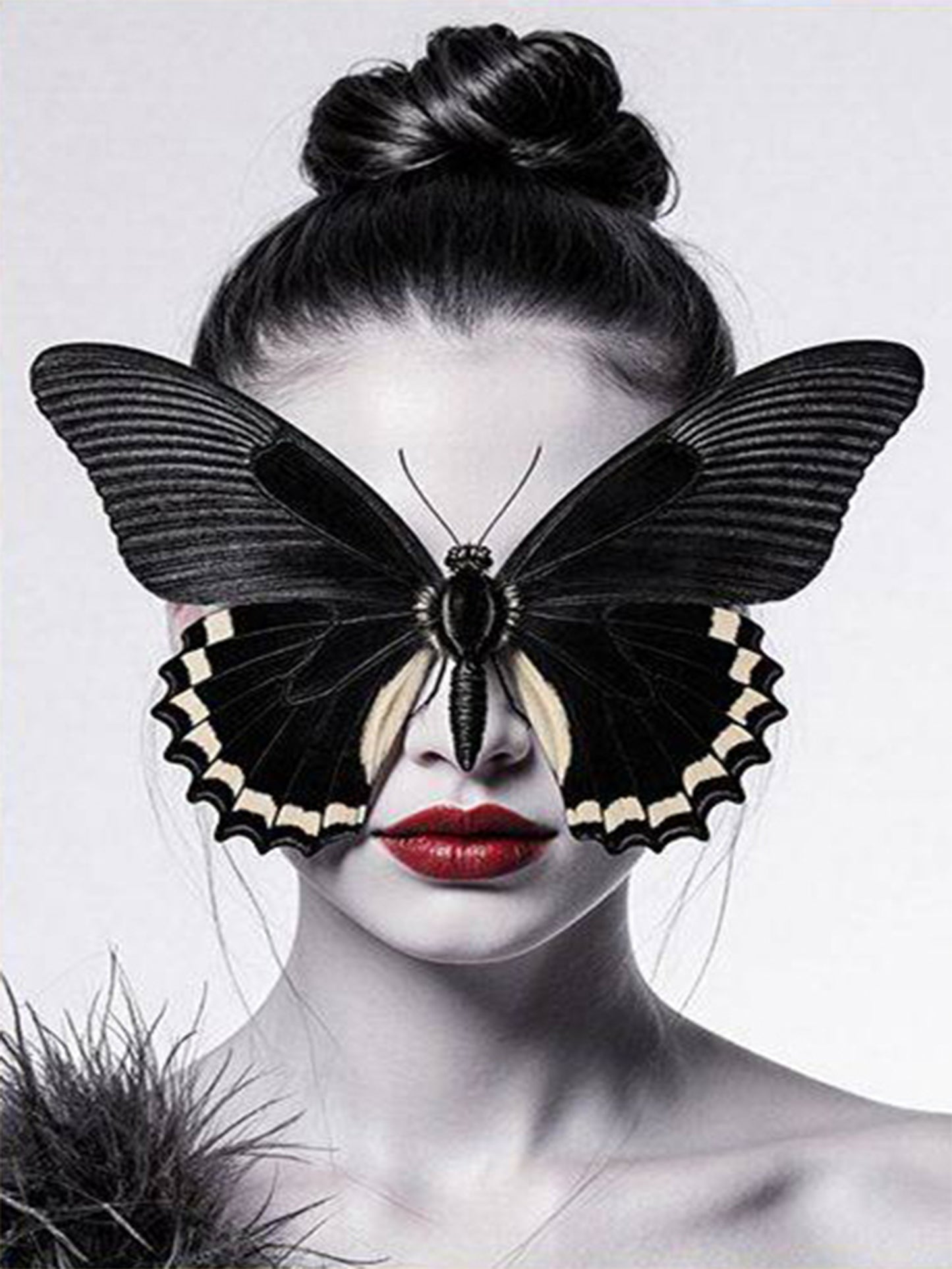 Black Butterfly Covering Face Red Lips Fashion Home Decor Premium Quality Poster Print Choose Your Sizes - Bella Home Decor